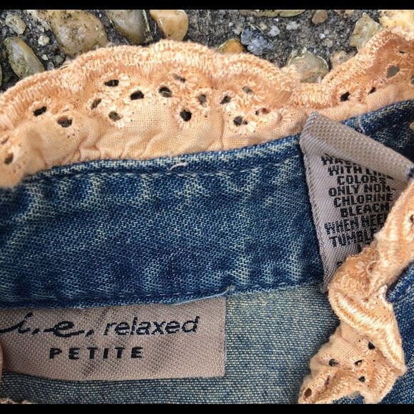 Vtg denim and lace trim prairie top blouse 6p - Picture 5 of 6